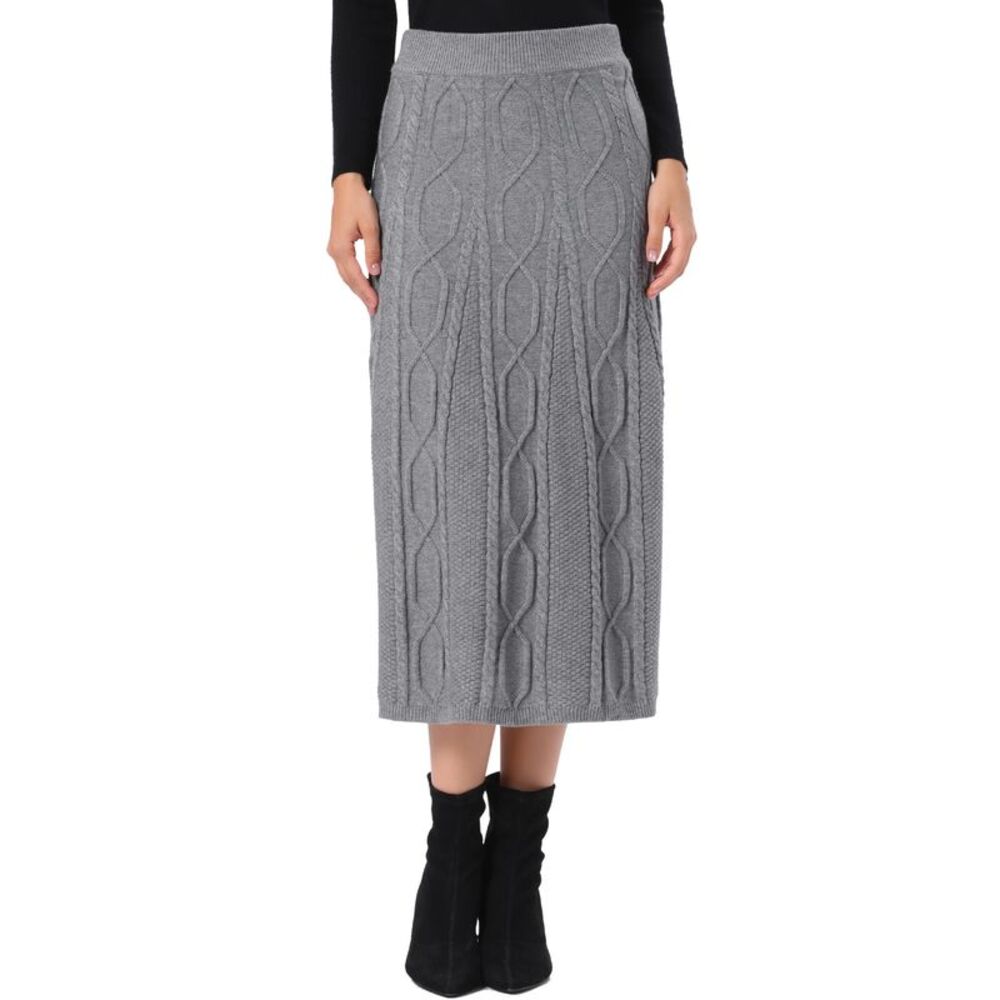 Women Cable Knit Sweater Skirt High Waist Casual Maxi Skirt Gray